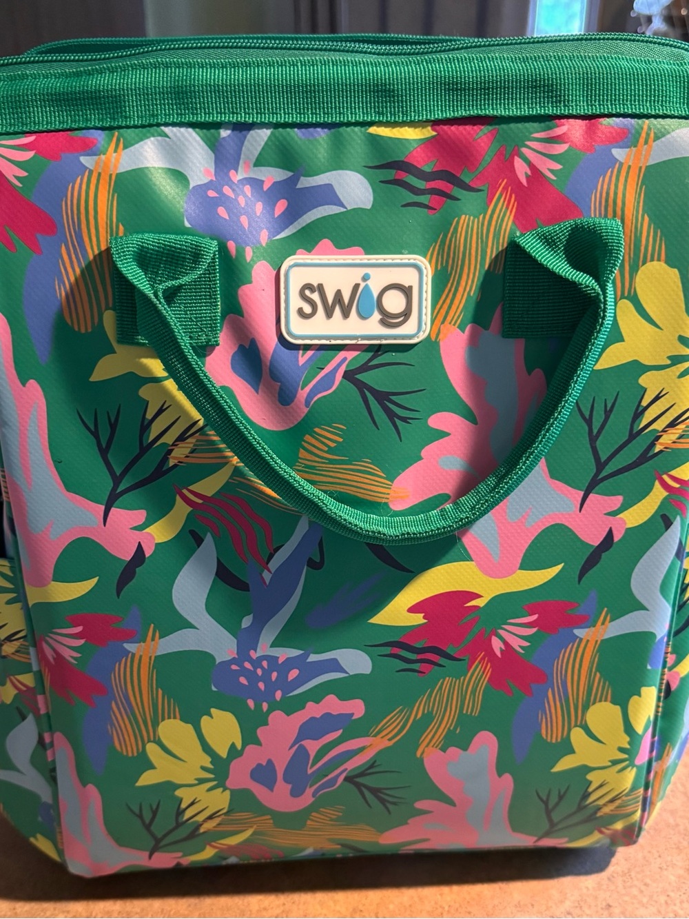 Swig Green Floral Insulated Backpack Cooler